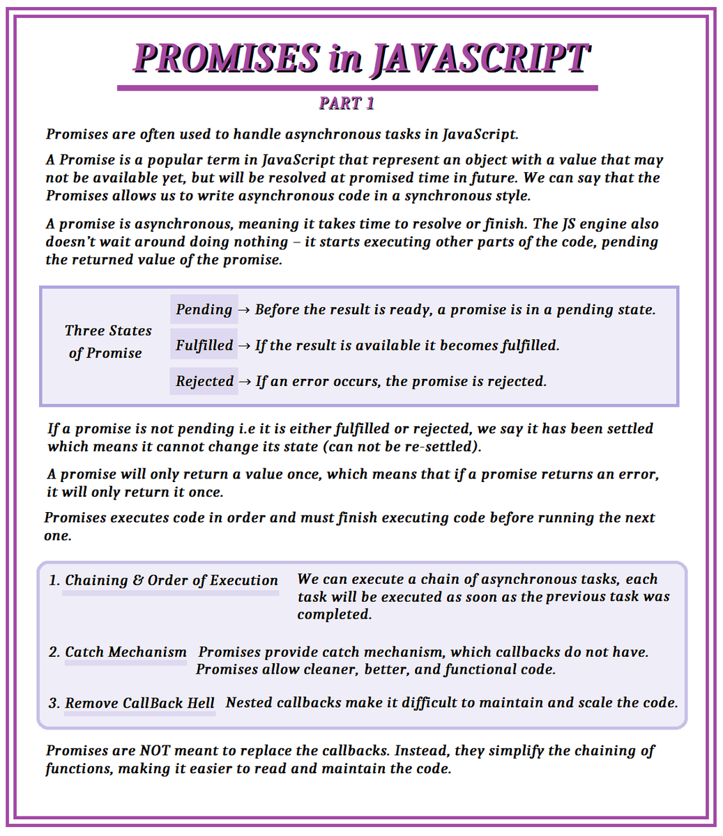 MaviSunshine's tweet image. Short and simple intro to Promises in Javascript.