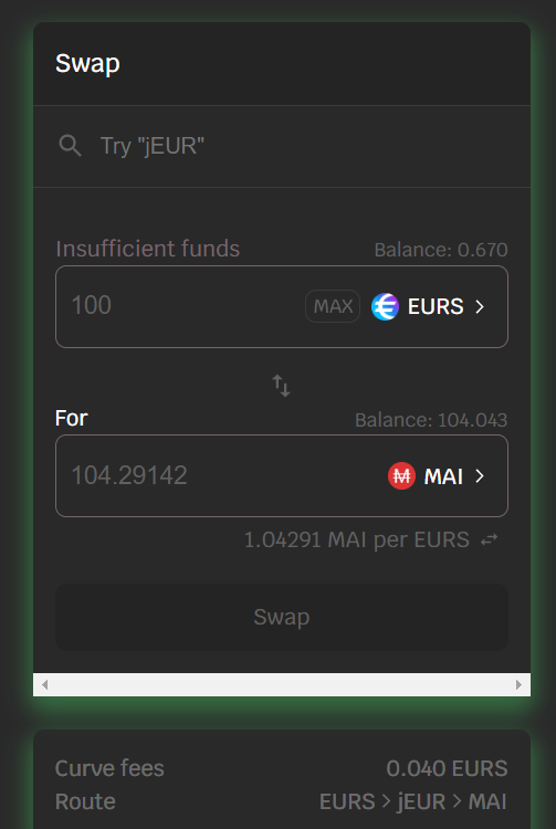 Jarvis_Network's tweet photo. $EURS -> $MAI 

On-chain Forex Exchange powered by our liquidity infrastructure on @CurveFinance.

1⃣ EURS -> jEUR on Curve
2⃣ jEUR -> USDC on Jarvis Exchange
3⃣ USDC -> MAI on Curve

The tx: https://t.co/pPYZNq3vLa

💪Synthereum is the glue settling Forex swaps.

#deforex https://t.co/2RaTxgQUrG