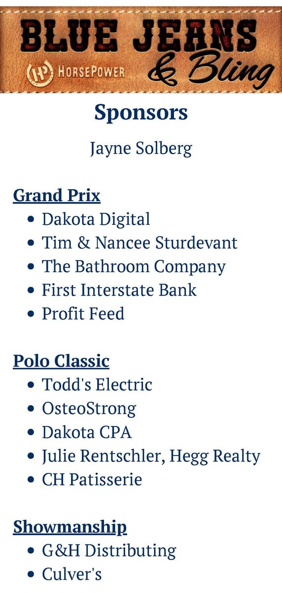 HorsePower's annual fundraiser is Blue Jeans and Bling! There will be a silent auction, dancing, music, cash bar, plated meal, and good times!