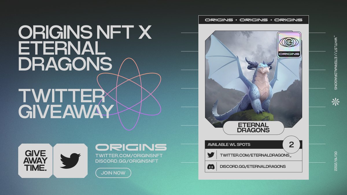 OriginsNFT's tweet photo. Origins x Eternal Dragons
We are giving away 2 Pre-sale spots!

To join:

1. Follow @EternalDragons_
2. Like/Retweet/Tag 3 friends
3. Tell us about your favorite dragon (can be from any universe 😉)

Winners will be announced in 24 hours!

#NFT #NFTCommunity https://t.co/kpe1sFSdZk