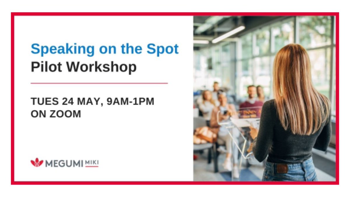 Don't miss the one-off opportunity to join the Speaking on the Spot Pilot Workshop 24th May - learn the five enablers that lift your capacity to respond when put on the spot so you can show up to meetings, interviews or presentations without being anxious. mailchi.mp/megumimiki/don…