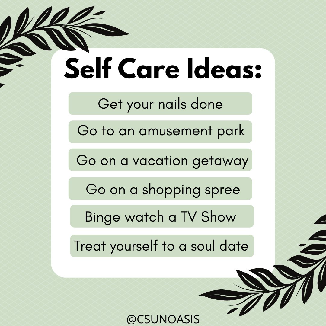 CSUNOASIS's tweet image. Hey Matadors 👋 As you wrap up finals this week, make sure to set aside some time for yourself. Celebrate your school achievements by following some of our tips for ideas!🎉Swipe for more information 👉