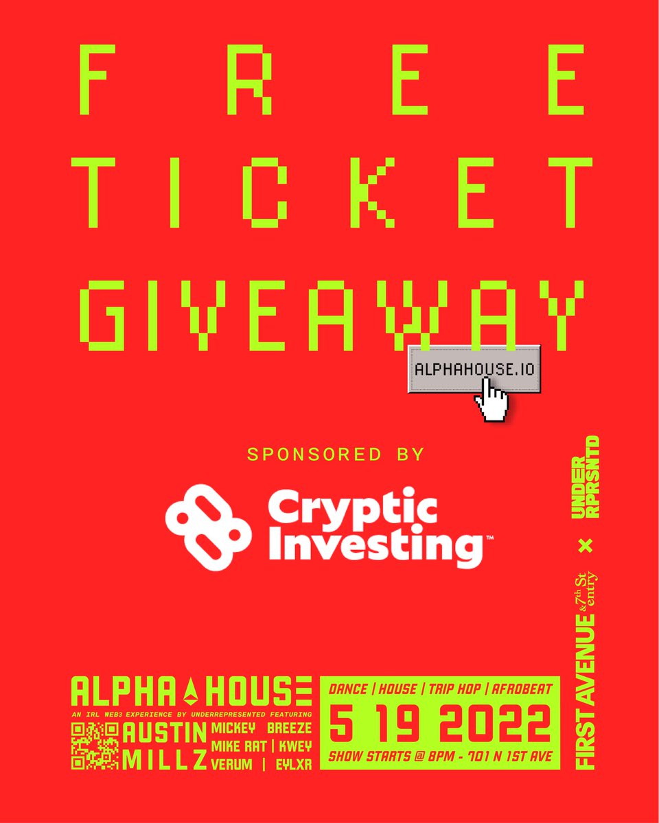 crypticinst's tweet photo. Want to go to First Ave’s @VeeCon KickOff Party this Thursday - Alphahouse?

Our friends at @alphahouse_io are hosting and we want to giveaway tickets so you can join the party!

How to enter:

Follow: @crypticinvest and @alphahouse_io 

RT and Tag friends you’d want to join! https://t.co/gpa8TgkeNy