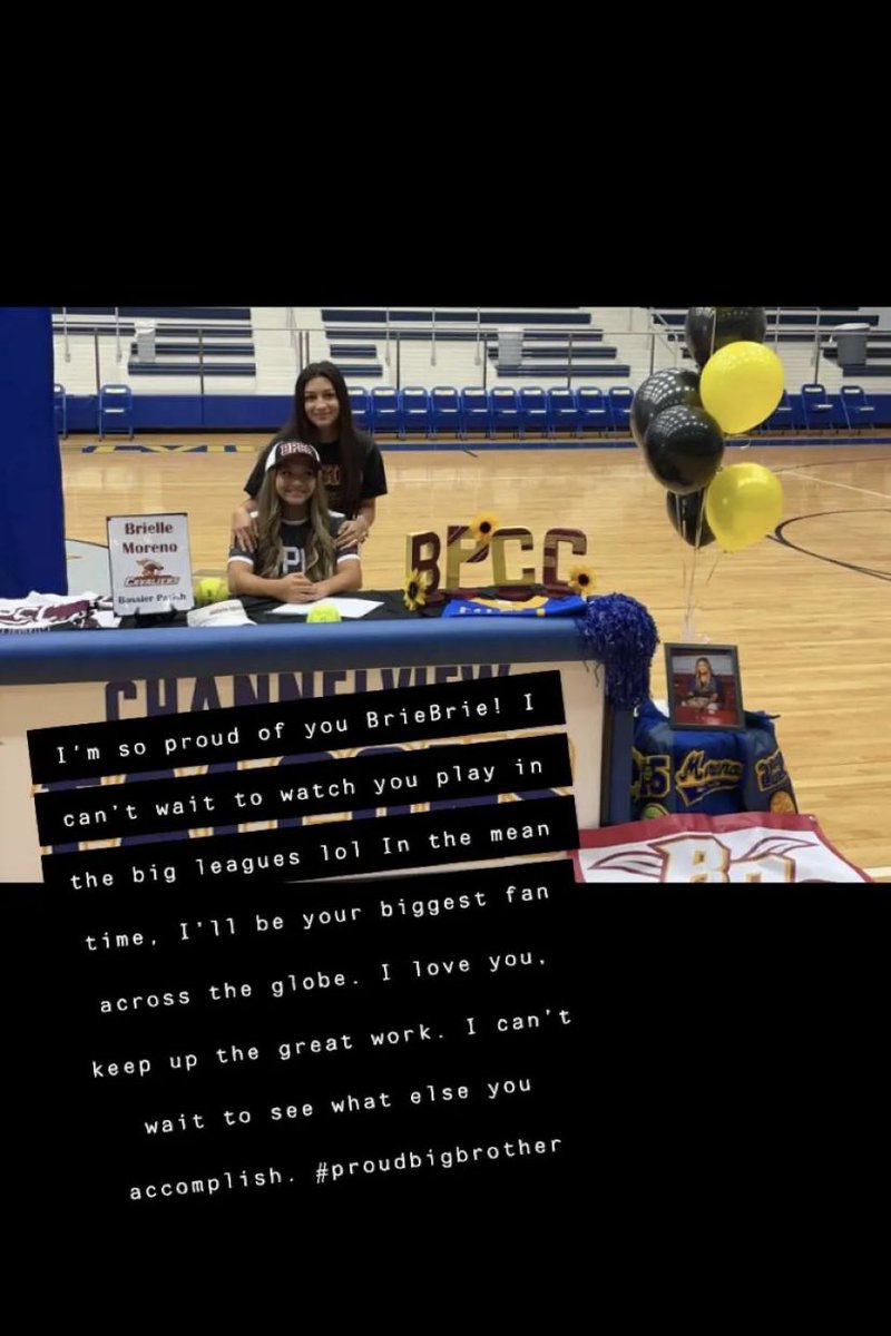brielle_moreno's tweet photo. Extremely excited to play at the next level, I hope I continue to make you proud, I want to thanks everyone who has been with me through this journey. #signingday #channelviewhighschool #softball #bpcc #senior2022 #softballfamily https://t.co/autV9Yk521