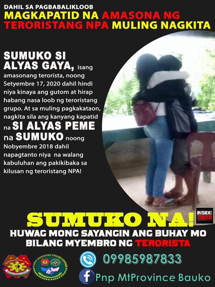 PNPBauko1's tweet photo. Habang buhay ka pa, sumuko na
-- Huwag sayangin ang buhay sa huwad na ideolohiya--
#EndLocalCommunistArmedConflict
#supporteclip
#PulisAtKomunidad
#PNPKakampiMo https://t.co/kRNY6cn50g