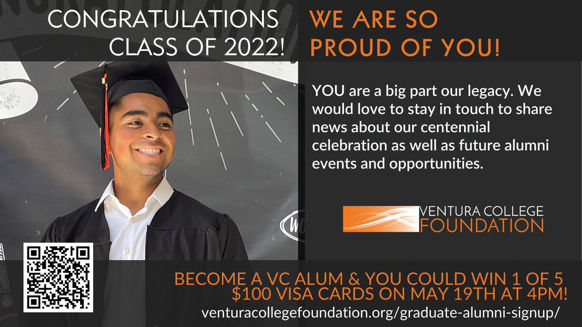 VC_Foundation's tweet photo. 🎓CONGRATS CLASS OF 2022! 🎓 SIGN-UP TODAY TO BECOME AN OFFICIAL #VCFoundationAlum! https://t.co/8k89QBXeJl
#VenturaCollege #VCPiratePride #piratefamily #VCCCD #venturacollegefoundation #VCFoundation #venturacalifornia #venturaca #vcgrads2022 https://t.co/4EdWZxzo61