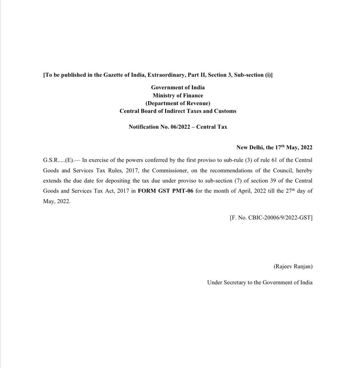 tax_knowledge's tweet photo. The due date of payment of tax for the month of April, 2022 by taxpayers under QRMP scheme in FORM GST PMT-06 has been extended till 27th May, 2022 (refer notification No. 06/2022-Central Tax dated 17.05.2022) 
(2/2) https://t.co/Cxnc5JremJ