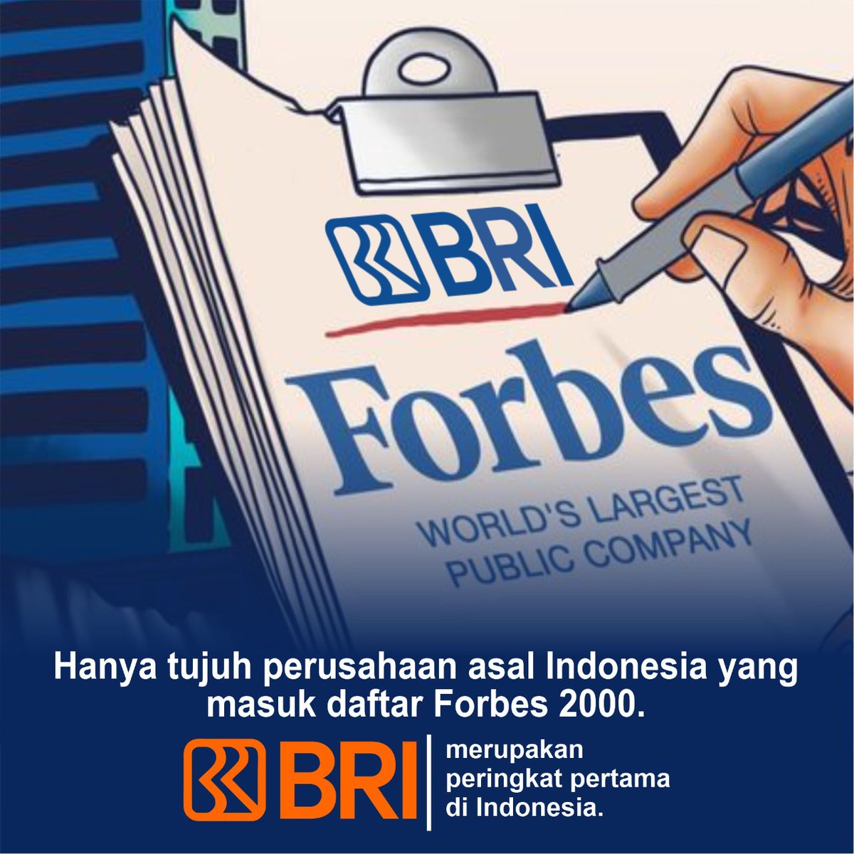 BRI termasuk 7 dari perusahaan diindonesia yang masuk dalam perusahaan global 2000.

Mantap👍👍

#BRIForbesGlobal2000