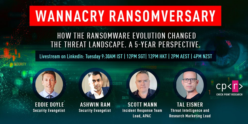 Join our panel discussion next week, "WannaCry Ransomveray", marking the fifth year anniversary of #wannacry. Look back with our experts to see how the evolution of #ransomware changed the #cyberthreat landscape forever. Register for the #LinkedInLive: https://t.co/zinjn2Ay3T https://t.co/4mSqOu7q8g