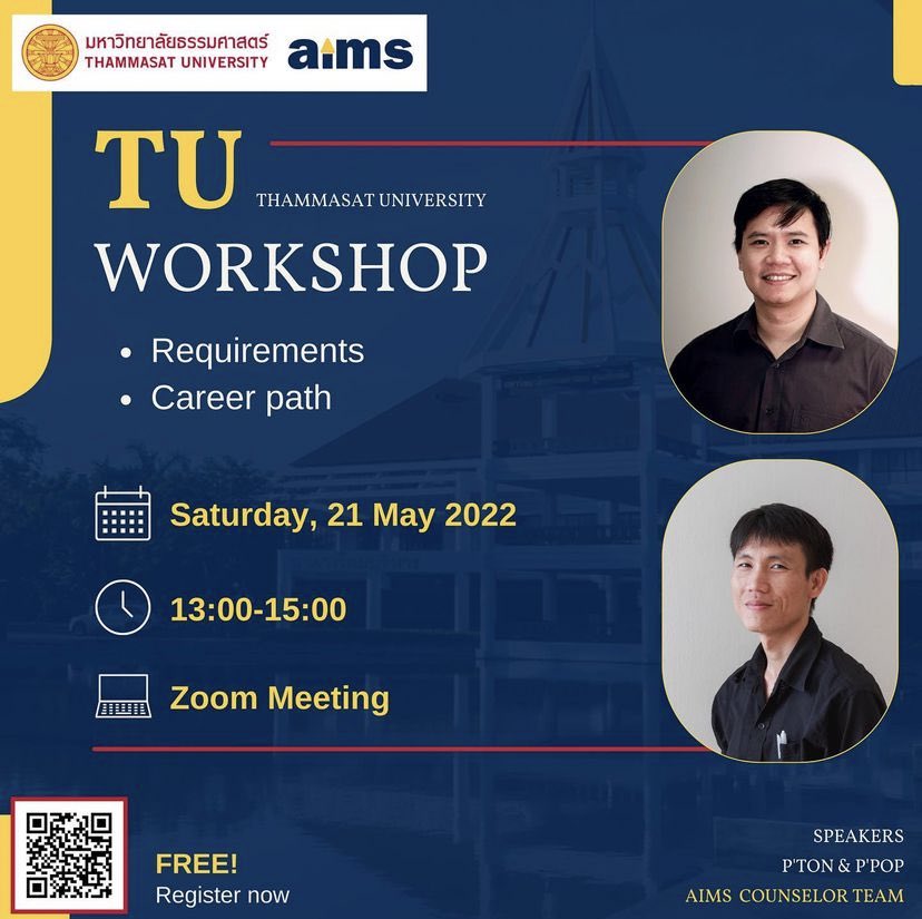 AIMS_School's tweet photo. 📣 กิจกรรมฟรี

🏆 ใครอยากเข้า #ธรรมศาสตร์อินเตอร์ อย่าพลาดงานนี้ "TU Workshop" ผ่าน Zoom

🗓 21 May 2022
🕐 13:00-15:00

👇🏻 เพียงลงทะเบียนผ่านลิงค์นี้
https://t.co/8JaHsLzZgk

- ต่อเธรด -

#Dek65 #TCAS65 #สอบGED #สอบIELTS #สอบSAT #ธรรมศาสตร์ #TU #TU_Inter https://t.co/HotDG8q8oo