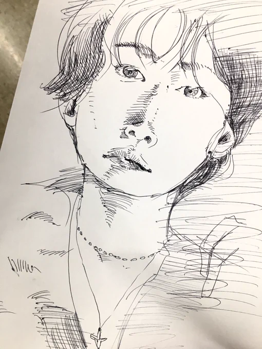 かっ飛ばしは五分でどこまで描けるかな美丈夫スケッチ。テイクオンミーのPV的な動く線で。 