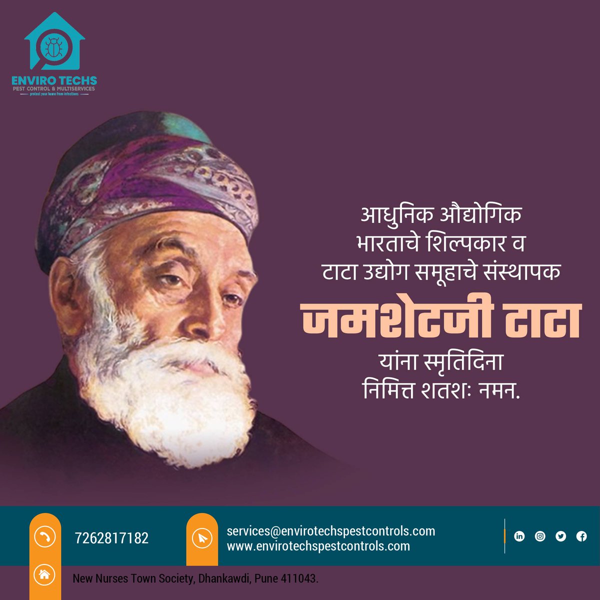ENVIROTECHSPUNE's tweet photo. @TataCompanies 
@RNTata2000 
@tatatrusts 
  The Man who build nation, who build the foundation of Business Era and The man  Behind Tata Groups Today's Success - Mr. Jamshedji Tata 💐💐

#jamshedjitata https://t.co/mRIECk69wD