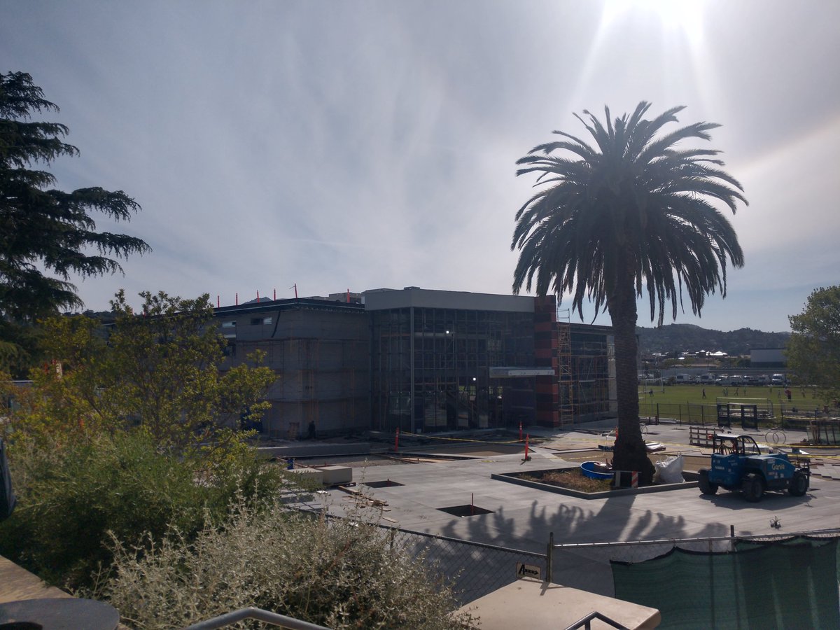 Looking across the courtyard at San Rafael High School's New Science Technology Engineering Art Math building.