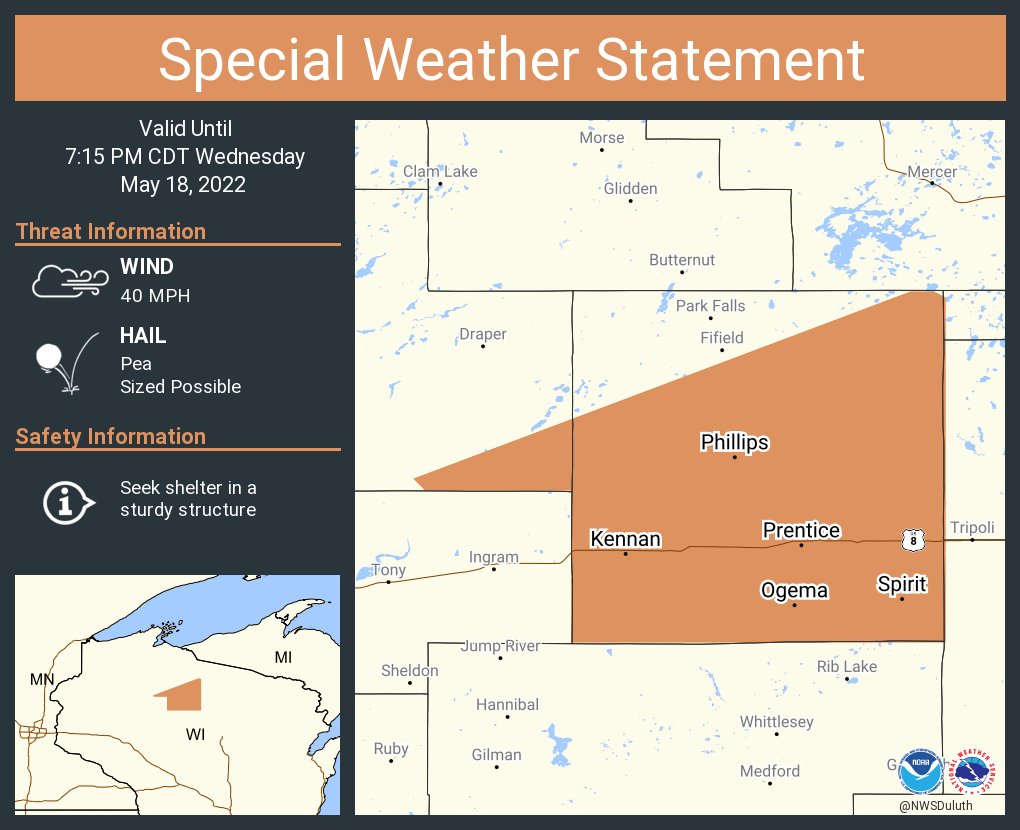NWS Duluth on Twitter "A special weather statement has been issued for Phillips WI, Prentice WI