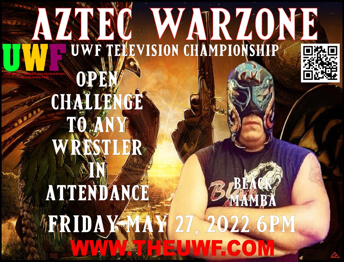 UWFTV's tweet photo. Black Mamba has issued an open challenge to defend the UWF Television Championship against any wrestler in attendance. With all the surprises in the audience recently, who knows who the challenger will be. https://t.co/ZMfpdMvtta