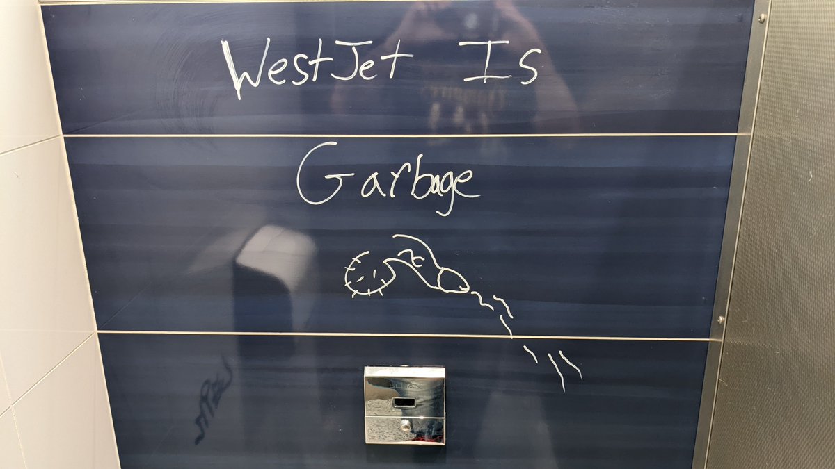 CoooerSi's tweet photo. Welcome to @HfxStanfield! Brutal customer feedback for @WestJet in the gents' washrooms. https://t.co/oned65DX7f