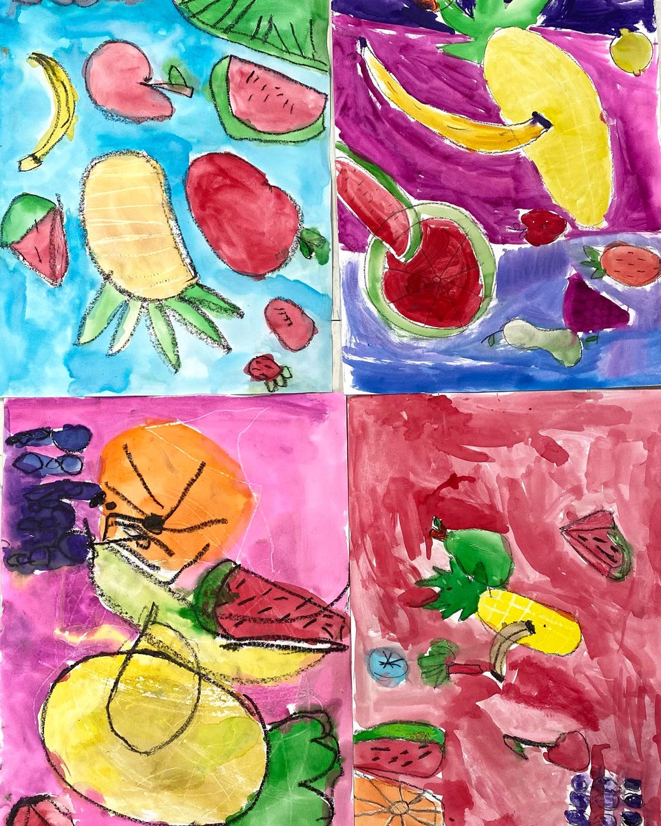 Kindergarten fruit salad paintings got me feeling ready for summer 😎 <a href="/NorthamptonKISD/">Northampton Elem.</a>