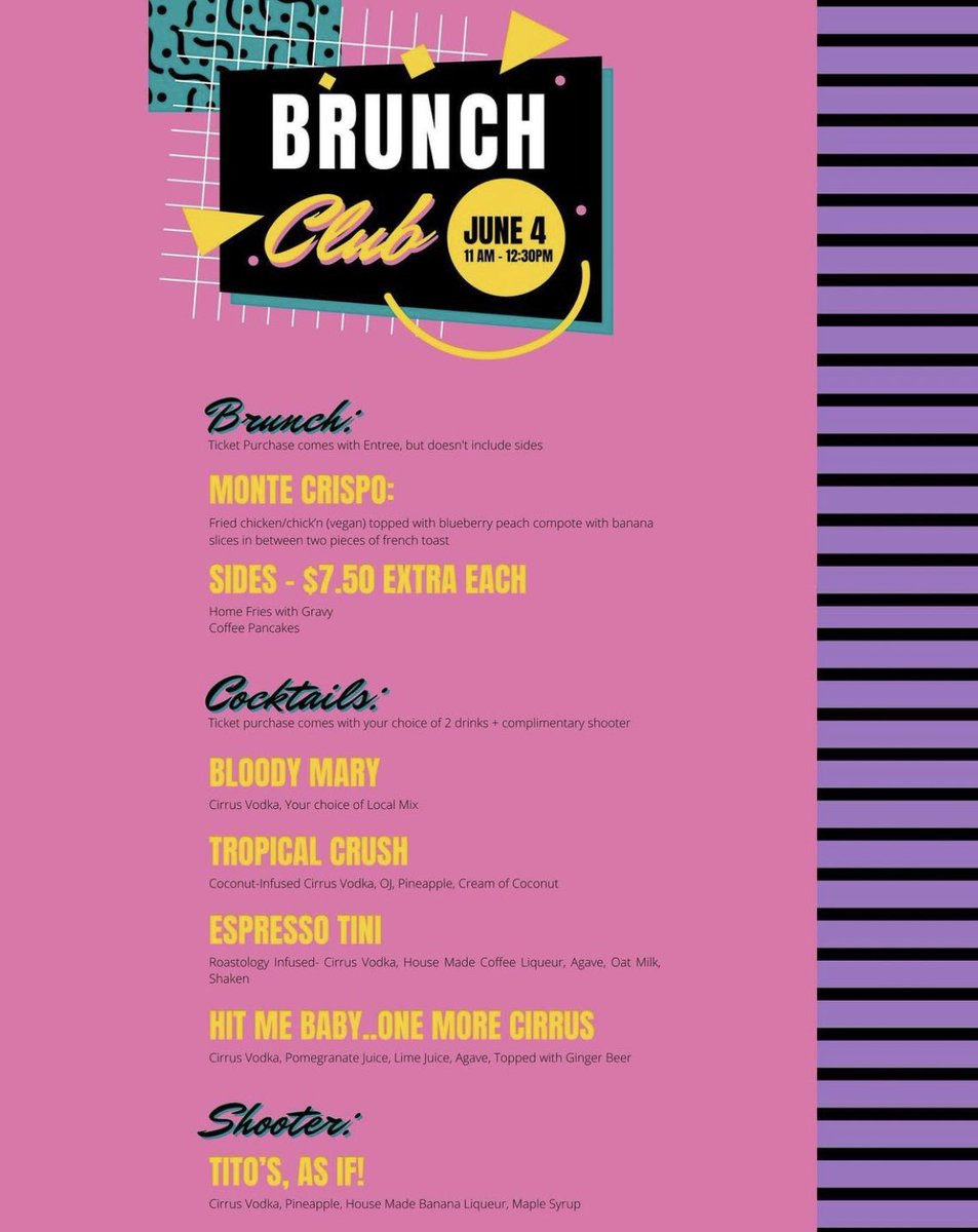 90’s Themed Brunch Club @ Cirrus Vodka on June 4. Food, Drinks, Playlist will be 🔥. Can we get a Matchbox 20 or Goo Goo Dolls lip sync solo on the bar from <a href="/jackgoesforth/">Jack Lauterback</a>