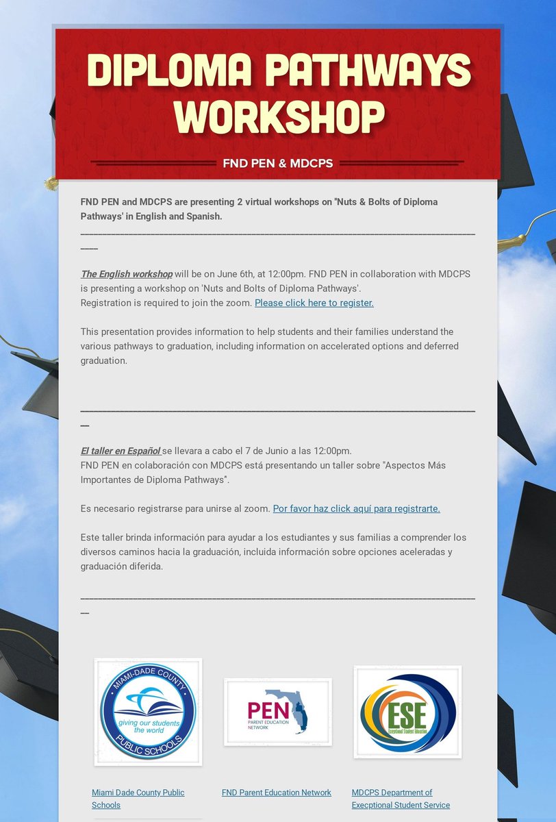 OfficeofESE's tweet photo. Join The Family Network on Disabilities and Office of ESE for an informative virtual workshop "Nuts &amp; Bolts of Diploma Pathways" presented in English and Spanish. Register here! https://t.co/N4bxwArgEP
@TracieAbner @TransitionMDCPS @ACutieRodriguez @talulahann https://t.co/5vwVlIwb9e