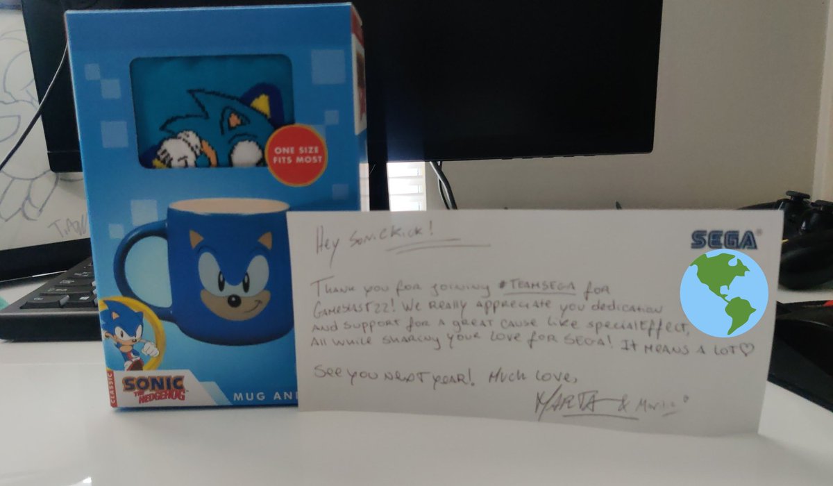 Sonickick2's tweet photo. A HUGE thank you to @myunie and @MariliawithoneL from @SEGA_Europe for sending this gift for participating in #GameBlast22, and for offering support for every streamer that participated! Can't wait for future charity streams! https://t.co/hFHTXHOgId