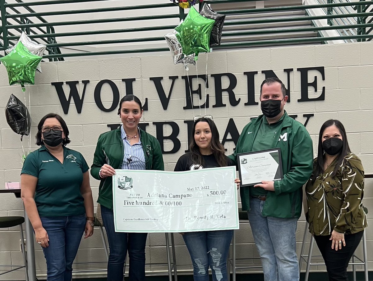PSJAMemorial's tweet photo. Congratulations to Adriana Campano, Andres Garza, and Jacob Martinez!

The 3 seniors were presented with Wolverine Country’s very first Capstone Excellence Scholarships. 

They were each granted $500 in a surprise meeting with Principal @DrRowdyRVela and the Capstone Committee. https://t.co/Ilw1p9OBUB