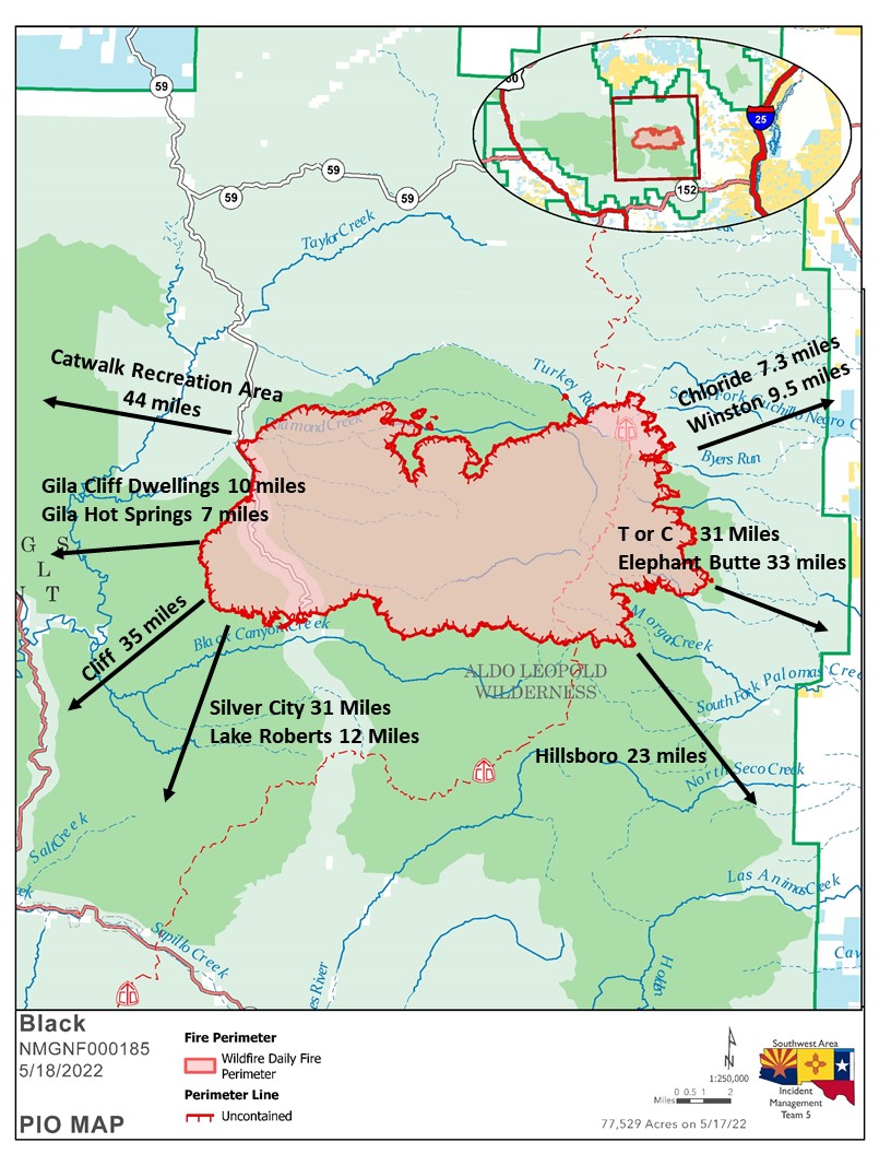 GilaNForest's tweet photo. #blackfire mileage from points of interest map 5/18/22. https://t.co/bhbSly7saX