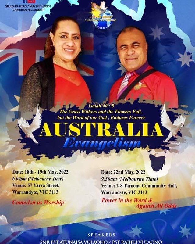 souls2Jesus's tweet photo. JOIN US in Melbourne, Victoria 🇦🇺
Date: 18th - 20th May 2022
Venue: 57 Yarra Street
Warrandyte
VIC 3113
Date: 22 May 2022
Venue: 2-8 Taroona Avenue
Warrandyte Community Hall
Warrandyte
VIC 3113
NCF Global HQ
#LifeIsIntheWORD #SoulsToJESUS
#MyJESUSMyEverything https://t.co/ypwKl0dv2i