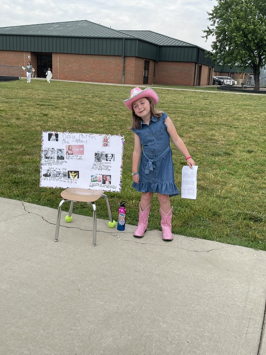 rnuckols's tweet photo. Today Lillie got to dress up as her idol, Dolly Parton for their 3rd grade wax museum project!  She made a poster and did a presentation. She has dreamed of this day all year. @DollyParton https://t.co/0LxrFozANo