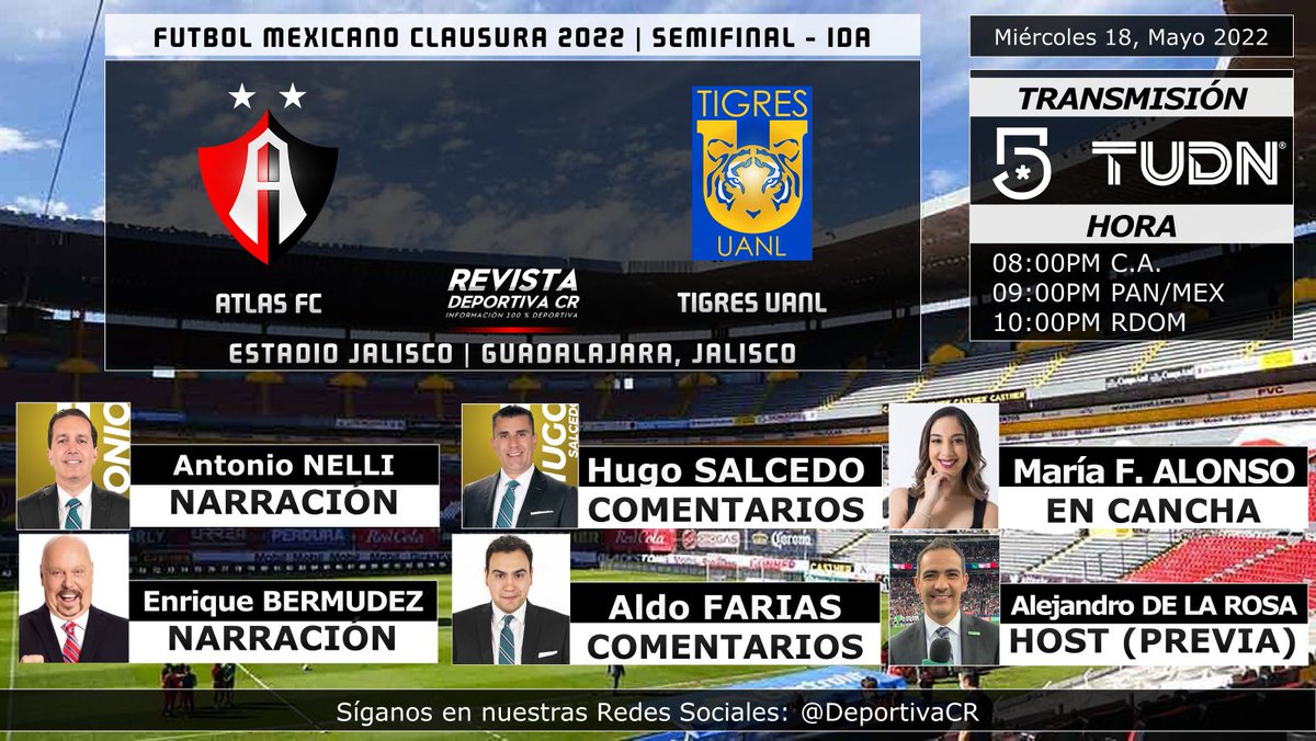 DeportivaCR's tweet photo. ๐ @LigaBBVAMX Clausura 2022 | Semifinal IDA
๐ฒ๐ฝ @AtlasFC v @TigresOficial
๐๏ธ @Antonio_Nelli @enriquebermudez @Salcedo_Hugo @AldoFariasGzz @MafeAlonsoo @adelarosa
โฐ08:00pm C.A. 09:00pm MEX por @MiCanal5 @TUDNMEX
๐บ๐ฆ๐จ๐ท #PrayForUkraine #GritaMexicoC22 #ATSvsTIG #DeportivaCR https://t.co/cDCCpeYgW6