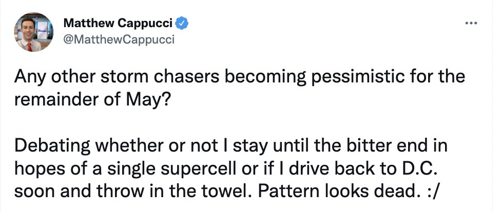 wxmoney's tweet photo. After calling for historic May for tornados, now this nutjob expresses disappointment that destructive storms wont ruin peoples lives this May. 

#wxtwitter #amerigocappucci #disasterbaters https://t.co/4tweVRwpHF