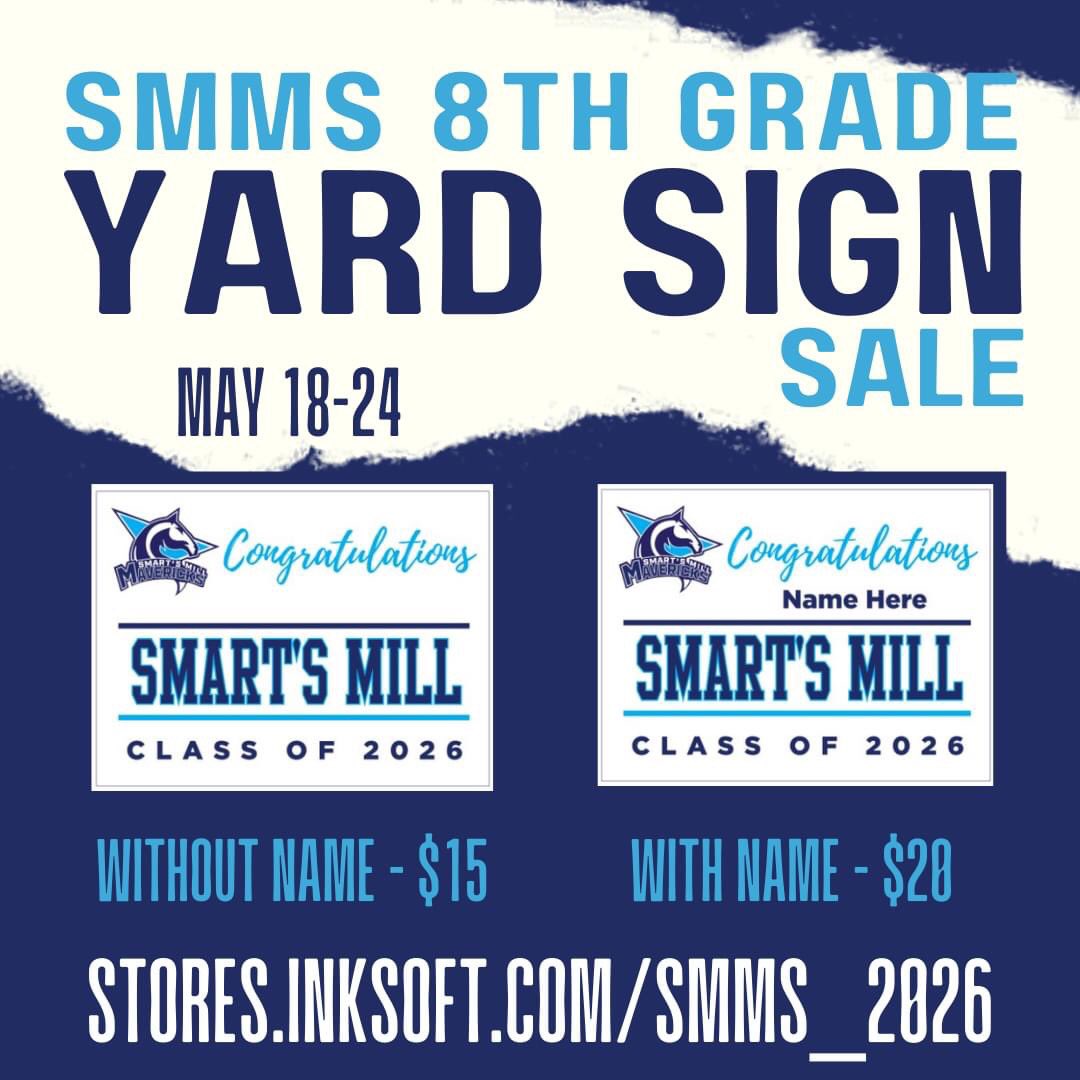 smart_pta's tweet photo. 8TH GRADE YARD SIGN SALE MAY 18-24.
Celebrate your 8th Grader with a yard sign: https://t.co/glZ5KM35rd
Full info at https://t.co/1UP37NhtMF https://t.co/nIXhm3G5is