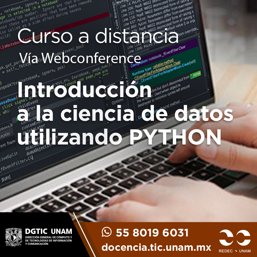aprendeTICunam's tweet photo. ✨¡Confirmado!✨
¡No te pierdas el curso Introducción a la ciencia de datos utilizando PYTHON!

✨Visita: https://t.co/ekUXP0HeLw
✨Temario: https://t.co/VZOwhWJenf 

📆 23 de mayo al 10 de junio 
📬 https://t.co/HbKNGS8UlK.dgtic@unam.mx
#python #cienciadedatos #DGTIC https://t.co/qQFdgeCp8X
