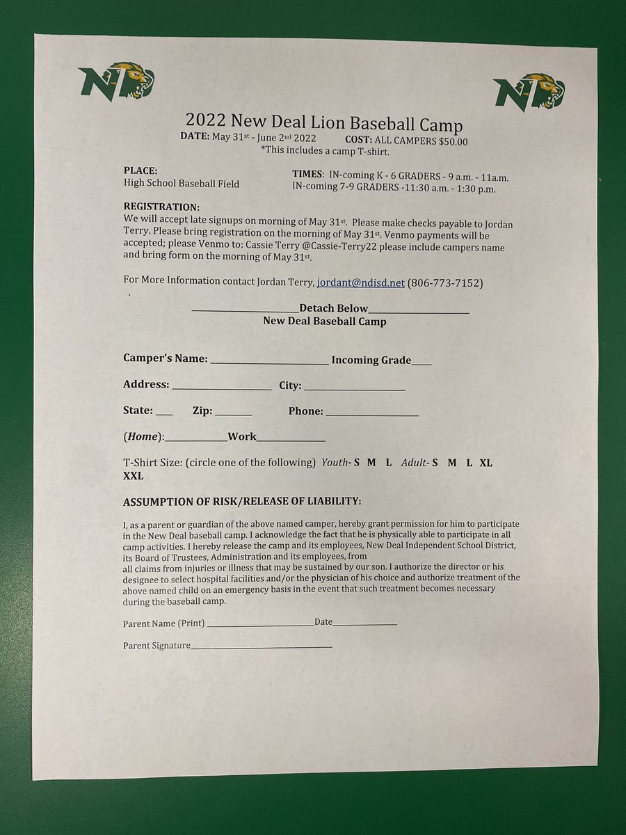 2022 New Deal Lion Baseball Camp

May 31st - June 2nd 

We would love to see all of our future New Deal Lions come out!