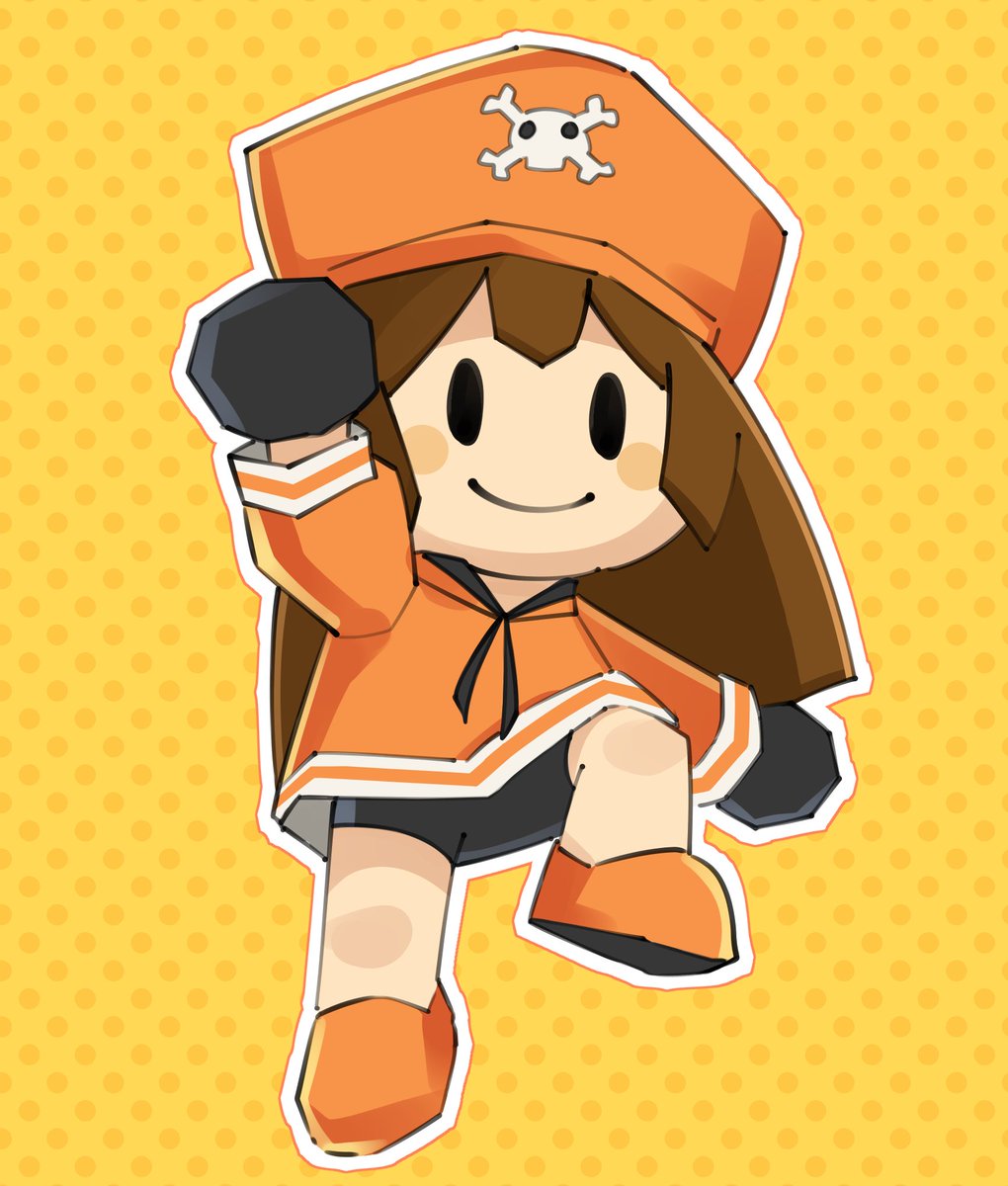 may (guilty gear) 1girl orange headwear brown hair hat solo pirate hat orange hoodie  illustration images