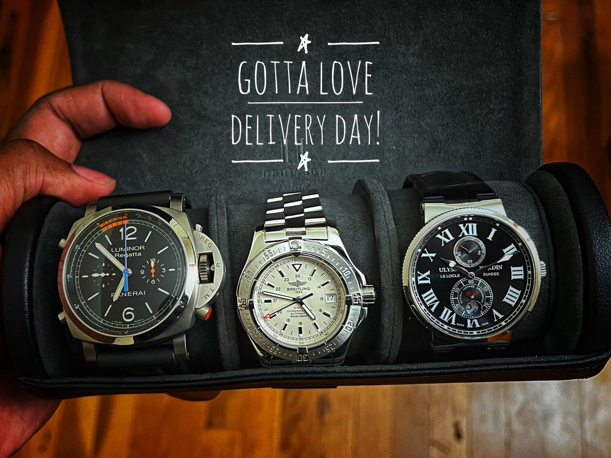 DiscerningTime's tweet photo. Incoming heat. Panerai Luminor Regatta, Breitling Colt, Ulysse Nardin Maxi Marine Diver. #watch #watches #watchaddict #watchlover #watchesofinstagram #Panerai #breitling #UlysseNardin https://t.co/c7wglDMoYz