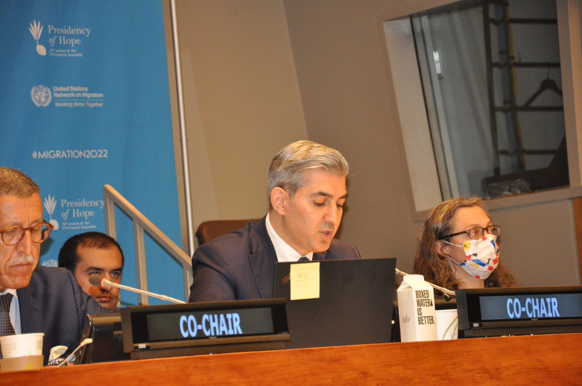 vhuseynov's tweet photo. On behalf of 🇦🇿 had honor to co-chair #RT4 of #IMRF2022 with 🇲🇦 &amp; enjoyed facilitating discussions around objectives of #GlobalCompactforMigration related to #data, information provision, reducing #vulnerabilities, eliminating #discrimination &amp; int'l #cooperation
#Migration2022 https://t.co/UWRZyOZ0GM