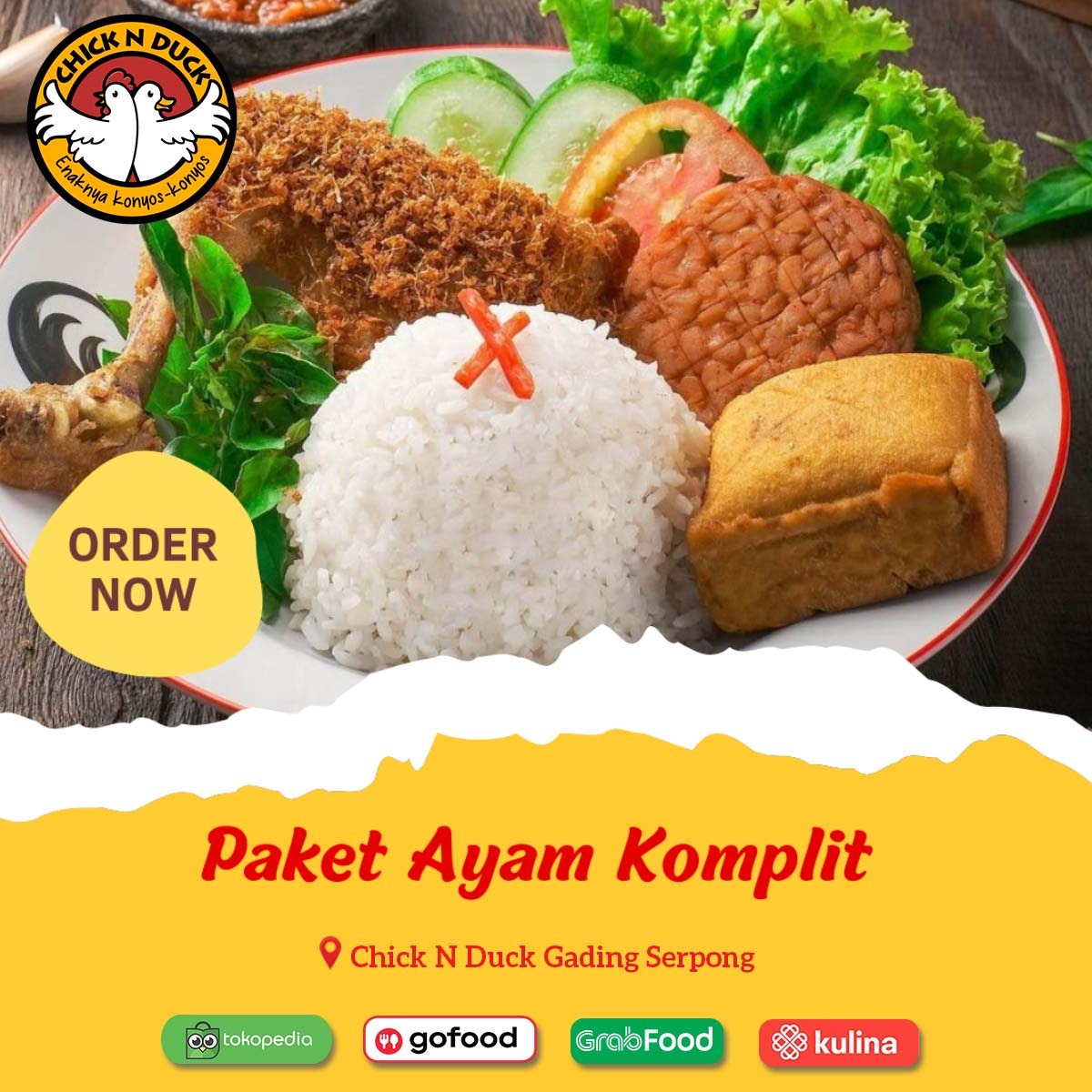 chicknduckresto's tweet photo. Good Morning All..
Sudah kangen blm dgn menu #ChickNDuck ?
Kalau sdh, jgn lupa order Paket Ayam Komplit utk memuaskan rasa rindumu dgn cita rasa yg khas 😋

Yuk tunggu apalagi temui kami di #GoFood, #GrabFood &amp; #Kulina atau bs lsg dtg ke resto kami.

https://t.co/OFJIcBiO7k https://t.co/OvxiS5ihdK