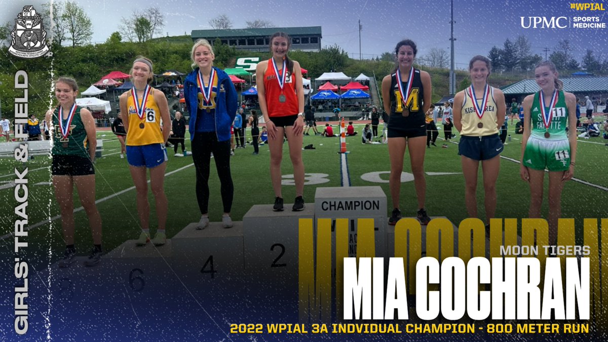 wpial7's tweet photo. 𝐖𝐏𝐈𝐀𝐋 𝟑𝐀 𝐆𝐢𝐫𝐥𝐬' 𝐓𝐫𝐚𝐜𝐤 &amp; 𝐅𝐢𝐞𝐥𝐝 𝐈𝐧𝐝𝐢𝐯𝐢𝐝𝐮𝐚𝐥 𝐂𝐡𝐚𝐦𝐩𝐢𝐨𝐧 - 𝟖𝟎𝟎 𝐌𝐞𝐭𝐞𝐫 𝐑𝐮𝐧

🥇 Mia Cochran, @MoonTigersAD (2:14.62)
🥈 Jenna Lang, @BP_BlackHawks (2:17.87)
🥉 Harley Kletz, @MontourAthDept (2:18.52)

#WPIAL | 🎽🏆 https://t.co/QHRuHnC9pr