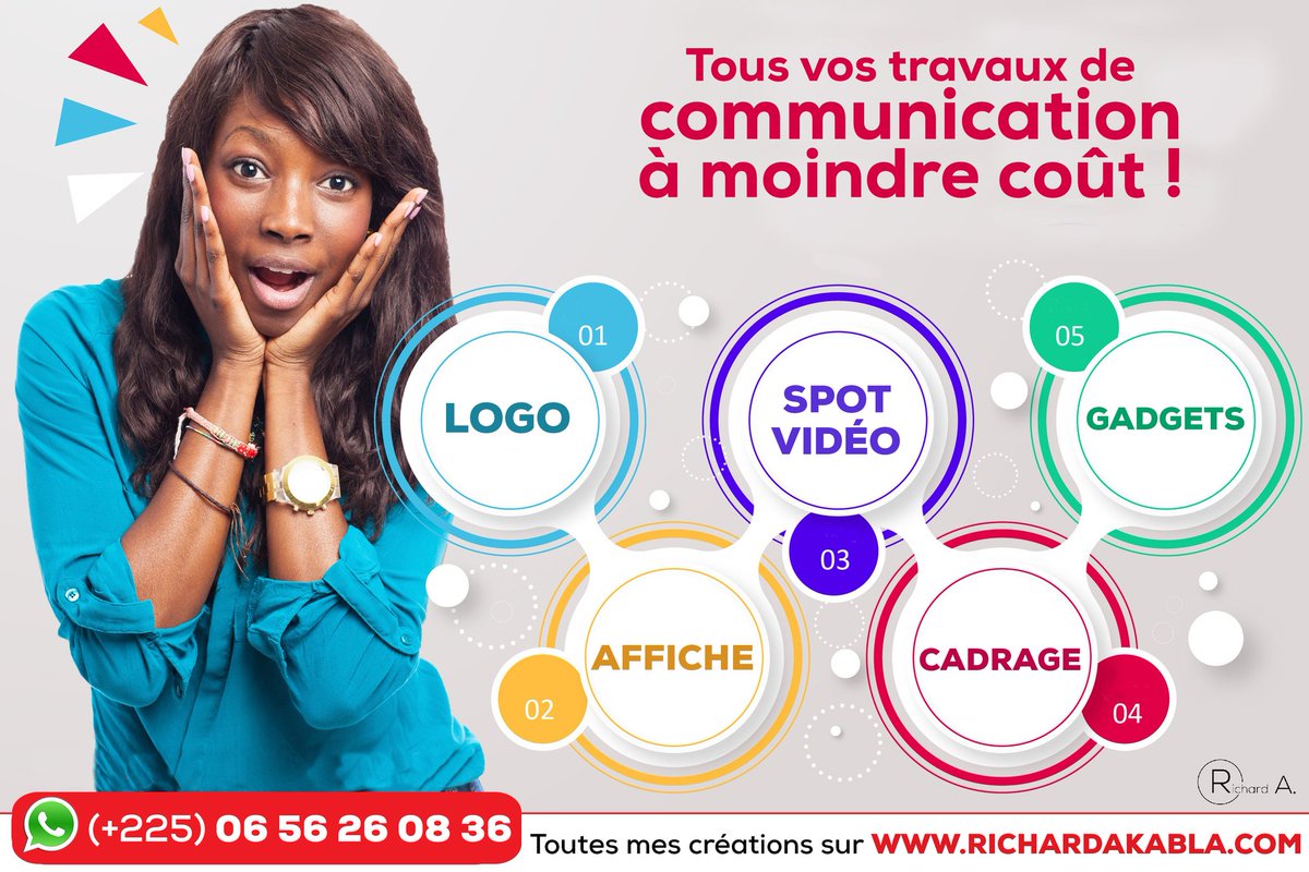 RichardAkabla's tweet photo. Pour une communication exceptionnelle, contactez un concepteur exceptionnel ! 😉😎
Téléphone &amp; WhatsApp 👉 (+225) 05 56 26 08 36
Mes dernières créations sur mon site internet 👉 https://t.co/gyJysrf9Wz

#RichardAkabla #InfographisteProfessionnel #SpotPub
#Montage #Cadrage #Logo https://t.co/w5VrNliWIp