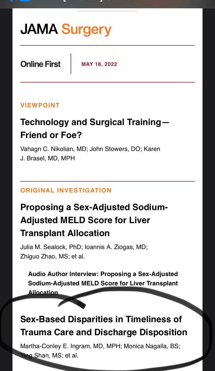 So excited for a first <a href="/JAMASurgery/">JAMA Surgery</a> publication! Grateful for the opportunity to work with such a talented team to examine disparities in Trauma and to start the conversation around systemic improvements for providing equitable care. @AnneMStey <a href="/IU_SOQIC/">SOQIC</a> <a href="/NMSurgery/">Northwestern Surgery</a>