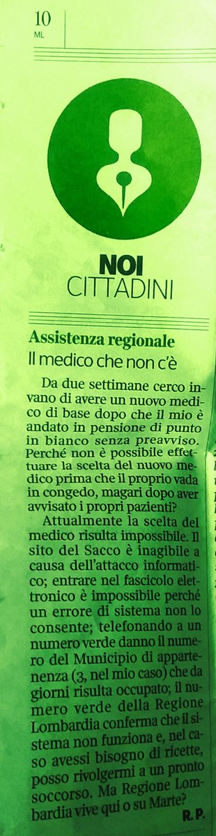ginugiola's tweet photo. #NoiCittadini rubrica @Corriere #17mag
Lettera #reclamo difficolta assistenza sanitaria in #Lombardia
#ComunicazioneIstituzionaleIntegrata #cultura #feedback
qualità servizi certificata
@MinisteroSalute @vitt61
@sottoinchiesta @AvvCanu @VivMilano @franco_sala @GiovannaDiTroia https://t.co/R5ky1q5TR7