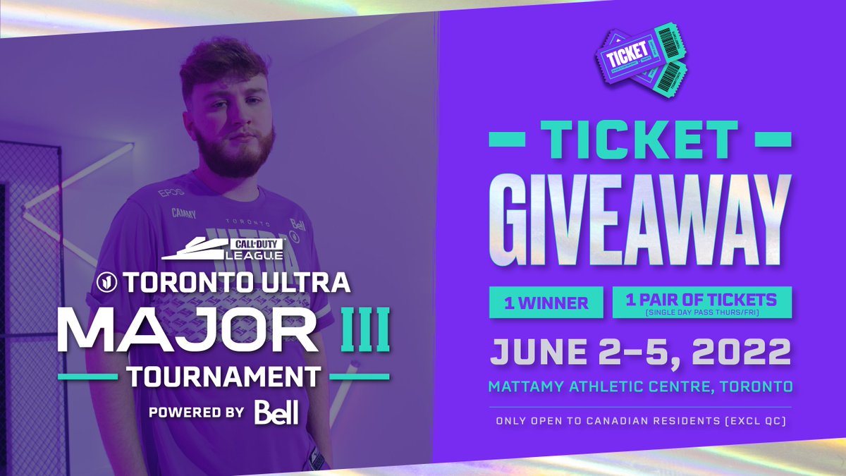 CammyMVP's tweet photo. 🚨 MAJOR III TICKET GIVEAWAY 

We FINALLY have our home crowd to come and support us at Major III and I wanted to give away two tickets to make it that much louder 🔊🎫 

How to enter:  
Follow me + @Bell + @TorontoUltra 
RT this post 
Tag two friends  
#strengthinthenorth https://t.co/jl706VGGdg