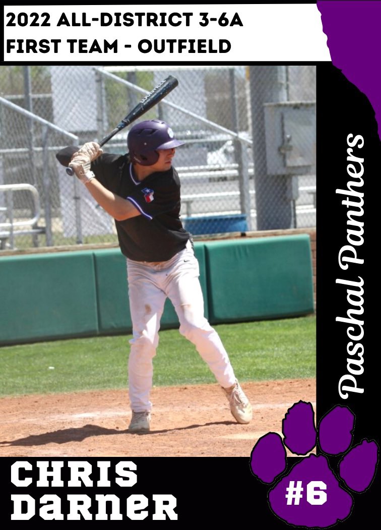 🚨 2022 All-District 3-6a FIRST TEAM  🚨

Pitcher - Jr. Gabriel Saldivar
Catcher - Sr. John Barnes 
Outfield - Sr. Chris Darner