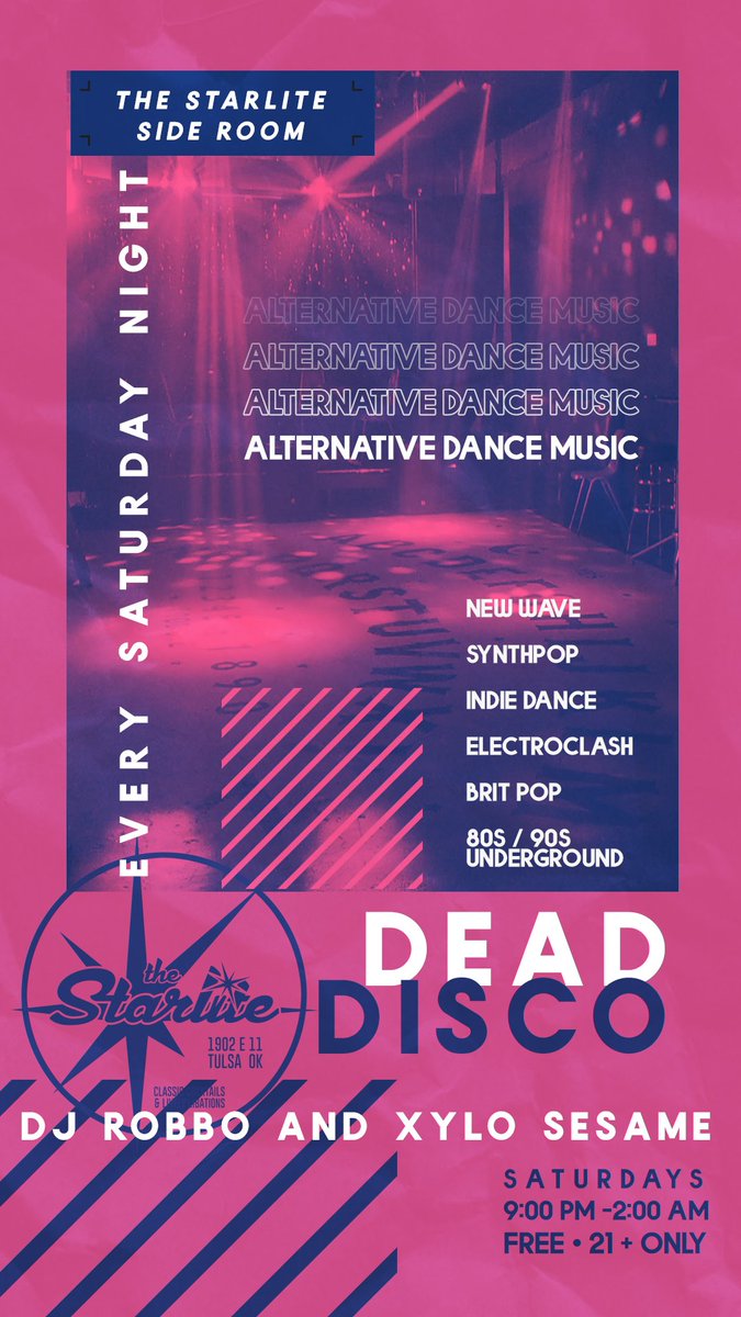 TheStarliteBar's tweet photo. Dead Disco - Alternative Music Dance Party every Saturday night in the side room. https://t.co/f52831ljTN