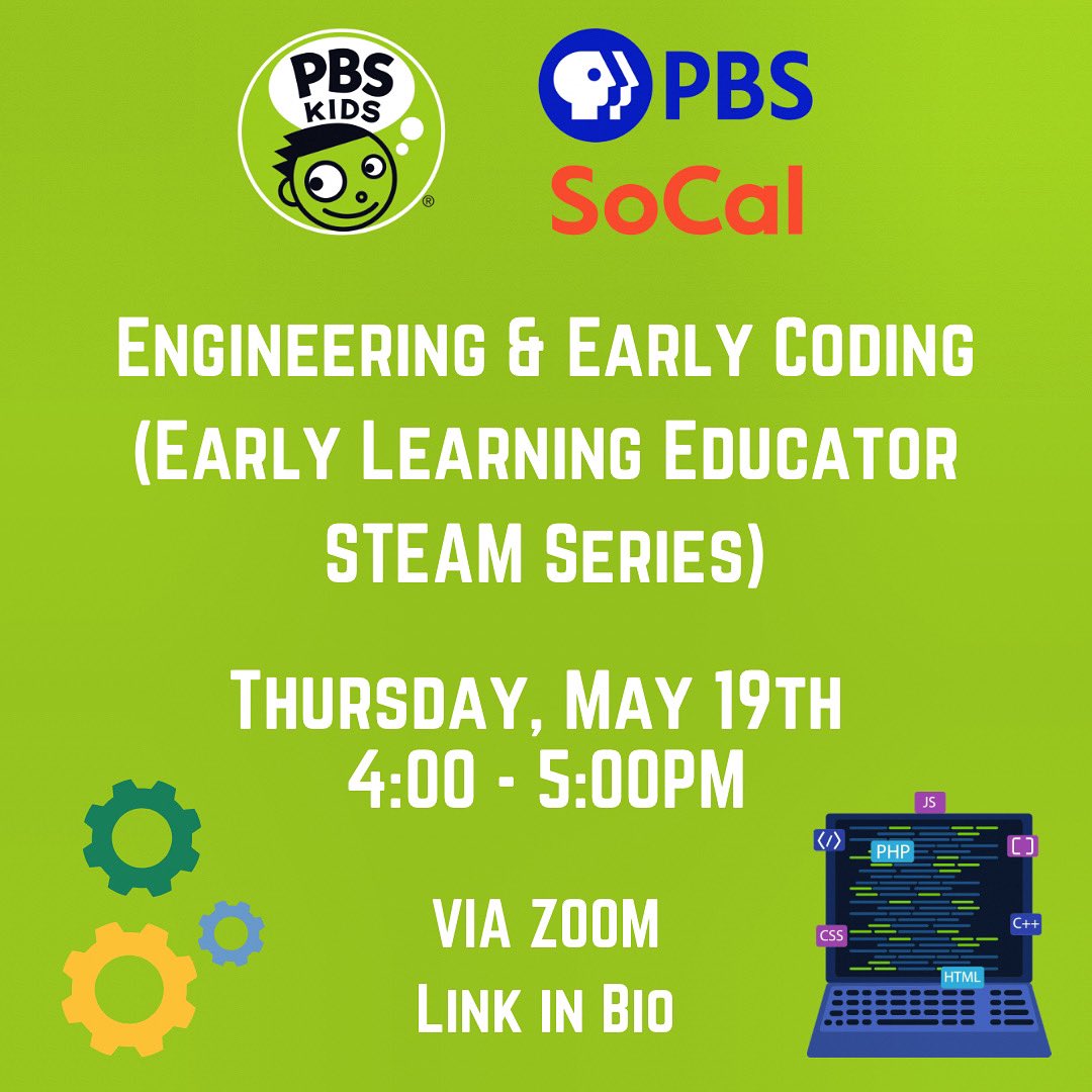 PBS SoCal presents Engineering and Early Coding In this 60-minute professional development webinar, educators will be introduced to early learning engineering platforms, strategies, and tools. Register via the link below!🔗 pbssocal.org/education/free…