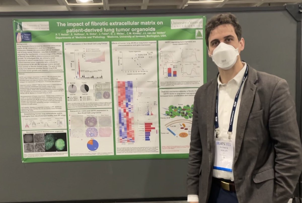 Great work from <a href="/PatrickNeilan3/">Patrick Neilan, DO</a> at #ATS2022 on using patient derived lung cancer organoids to explore the impact of ECM and on tumor growth and chemo resistance!  <a href="/VTLungCenter/">Vermont Lung Center</a>
