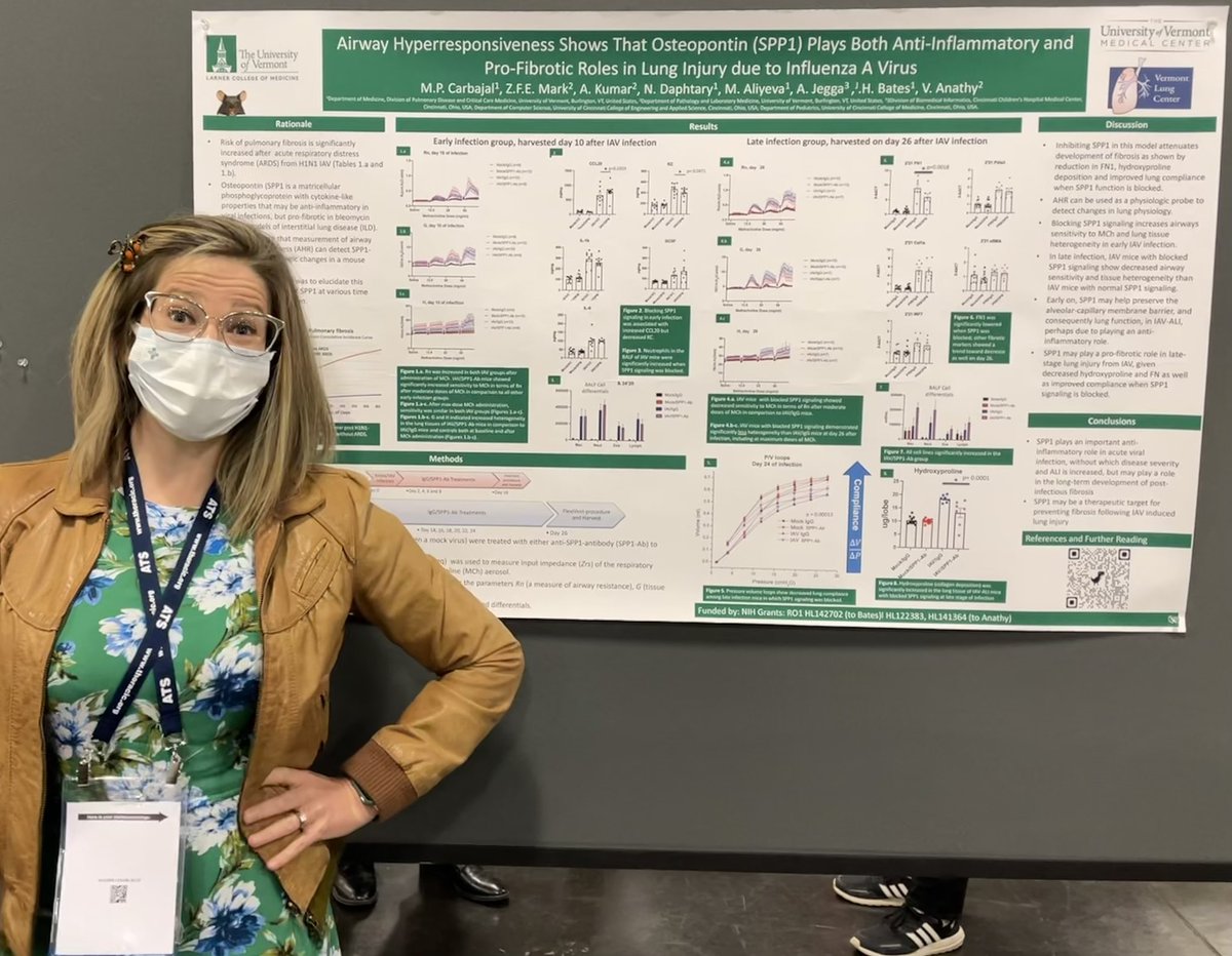 Check out the great poster from <a href="/morganpcc/">Morgan Carbajal, MD, MPH</a> at #ATS2022 exploring the interesting role of osteopontin in influenza A related acute lung injury! <a href="/VTLungCenter/">Vermont Lung Center</a>