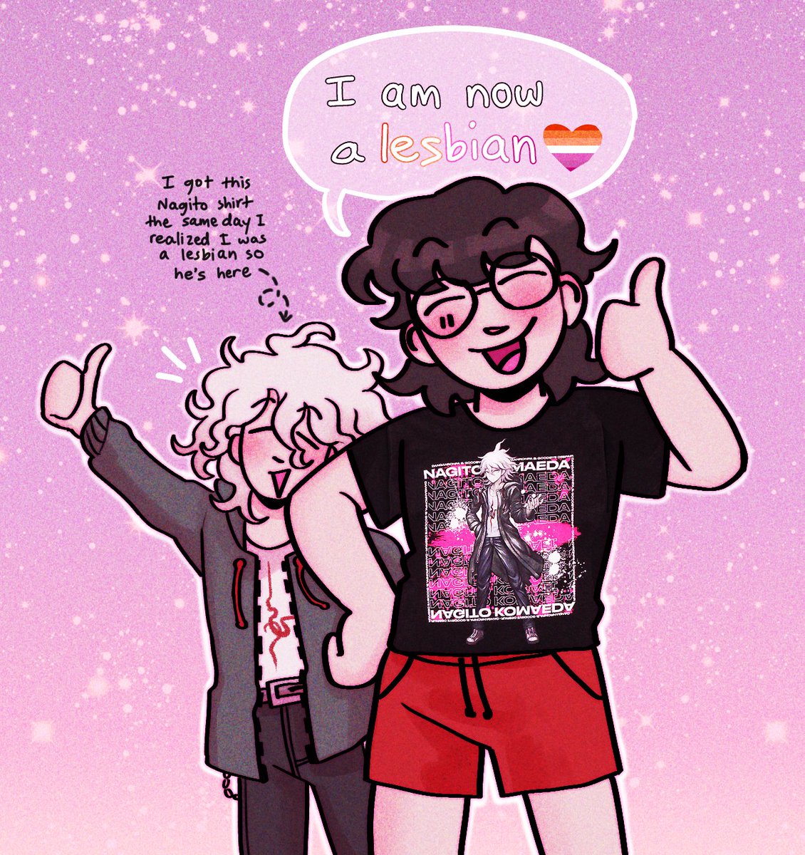 i drew that the day i realized i was a lesbian and i just so happened to get that komaeda shirt LOL (also #dr2 doodles and a self indulgent edit) #danganronpa