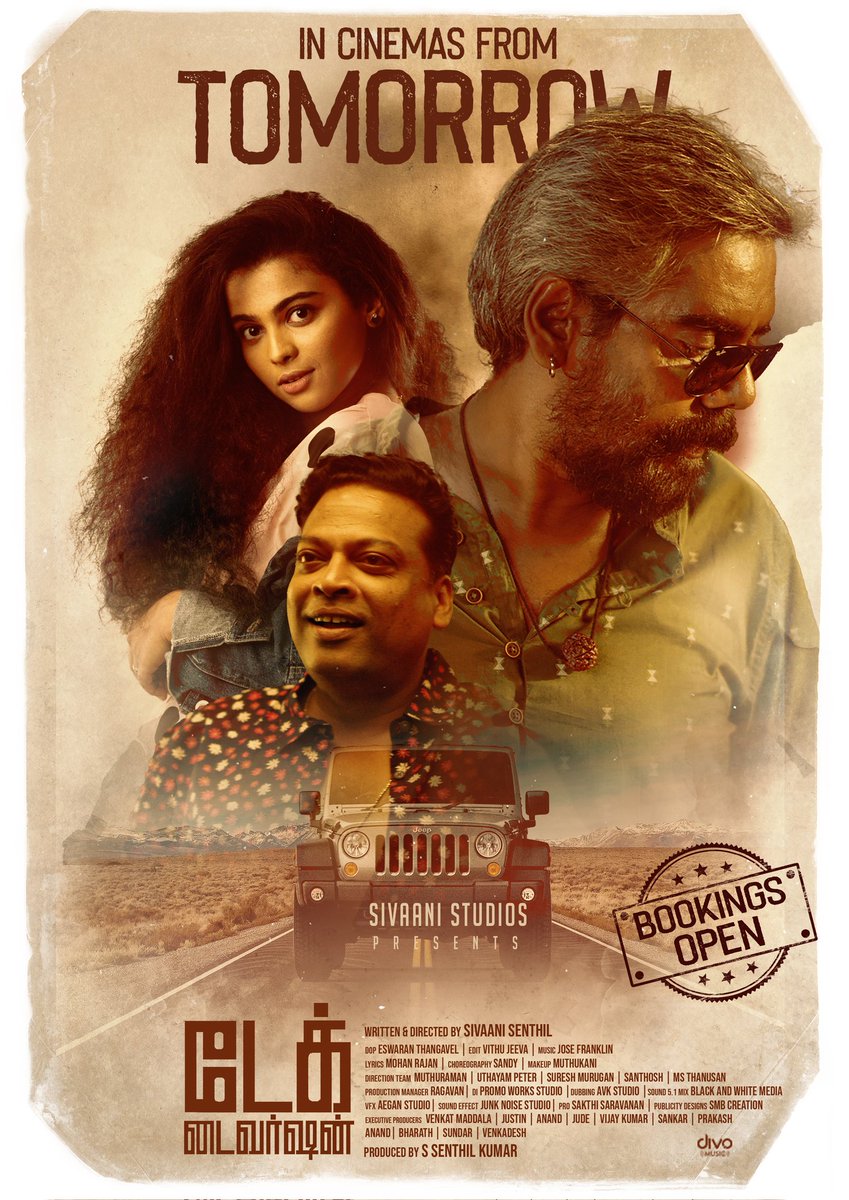 CinemaTimesOff's tweet photo. Watched #TakeDiversion couple of days ago..

It was a fun road movie with quirky villains and a romance angle..

#TakeDiversion releasing this Friday in theaters 💥

@ssenthiliu @ice4mad @josefranklin_jf @actorjohnvijay @georgevijaymn @iway_siva @padinekumar26 @GayatriRema https://t.co/C3UicBEIsz