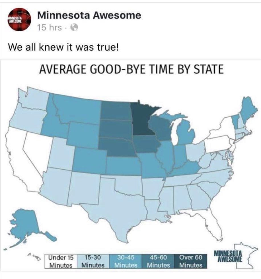 EK_Prom's tweet photo. Didn't we all grow up with some version of the Long Minnesota Goodbye? πJust me? ...π€
#YeahSureYouBetcha
#WatchOutForDeer
#LongMinesotanGoodbye
#MinnesotaNice https://t.co/UZWM9hgaCX